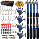 Kit de Pesca 04 Vara + Molinete Maleta Saquinho e Racao Jaú Pesca