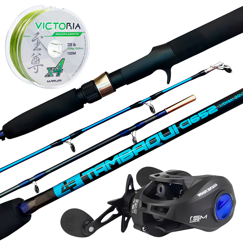 Kit de Pesca Vara 1,65m 30lbs + Carretilha M21 PRO Direita + Linha Multi