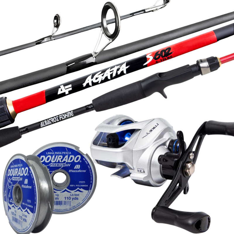 Kit de pesca Vara Agata 1,65mts e Carretilha Luke Slim Esquerda e Linha