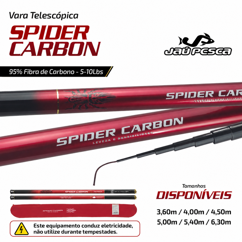 Vara Telescópica Spider 95% Carbon - Jaú Pesca