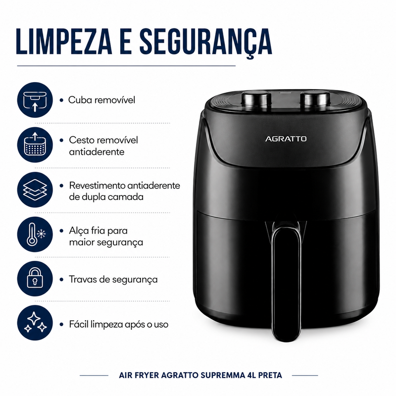 Fritadeira Air Fryer Supremma 4L Preta - Agratto