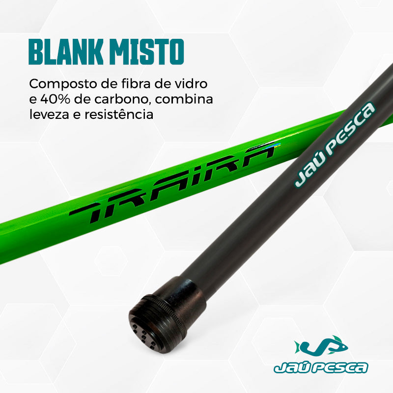 Kit 01 Vara Telescópica Gomo Longo JP Traira 6,00m Verde Jaú Pesca e Ace
