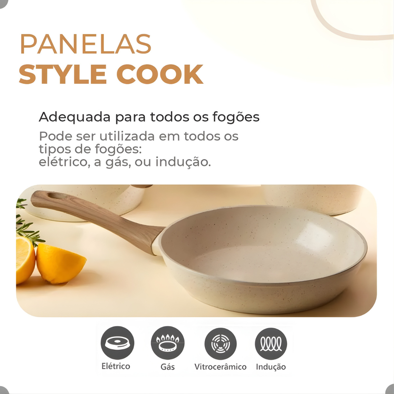 Kit Cozinha 12pçs Conjunto Panelas Style Cook + Utensílios De Silicone  Marmol - Mimo Style