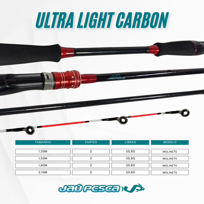 Vara Molinete JP Ultra Light Carbon 12 lbs 2 Partes Jaú Pesca