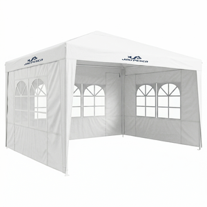 Tenda Gazebo Com Cortinas Jaú Pesca Desmontável Para Uso Externo 3x3x2,45 4 Cordas e 4 Estacas (Branco ou Azul)