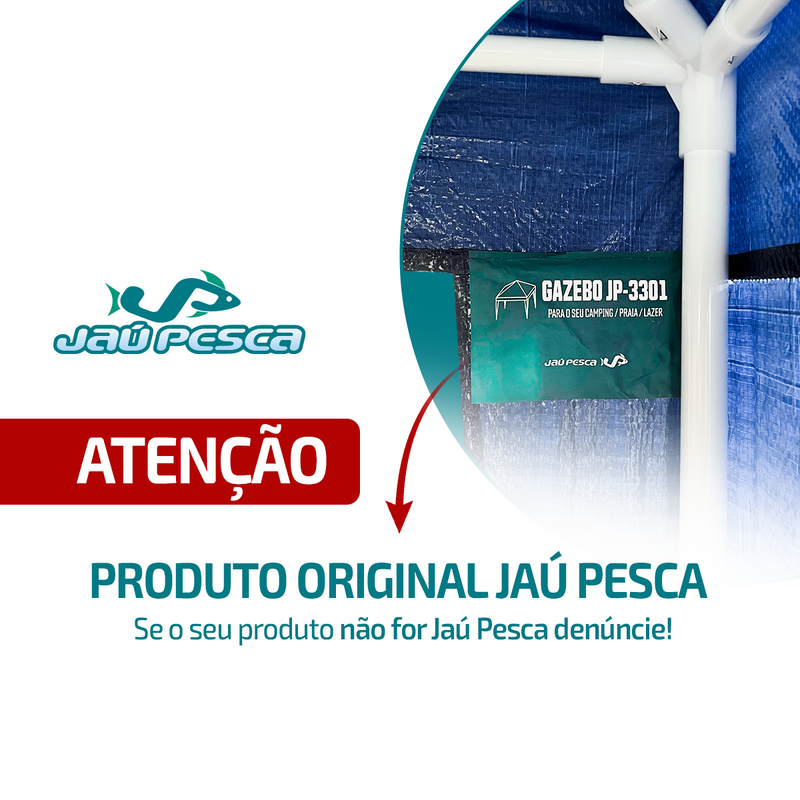 Tenda Gazebo Com Cortinas Jaú Pesca Desmontável Para Uso Externo 3x3x2,45 4 Cordas e 4 Estacas (Branco ou Azul)