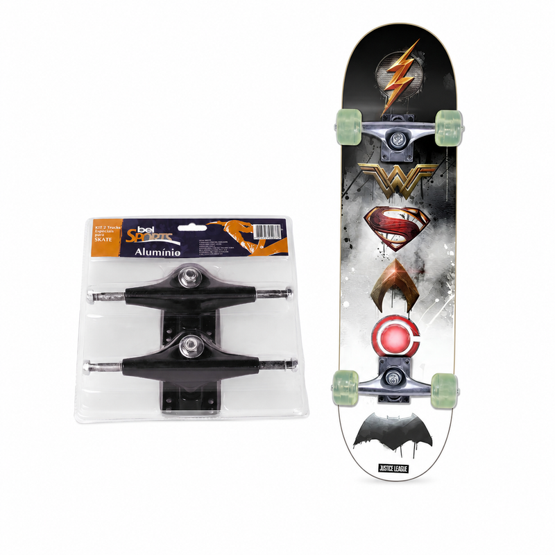 Kit Skateboard Liga da Justiça Vilões + 2 Trucks em Alumínio - Bel Sports