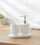 Conjunto Banheiro 3 Peças de Cerâmica Greece Branco e Prata - Lyor