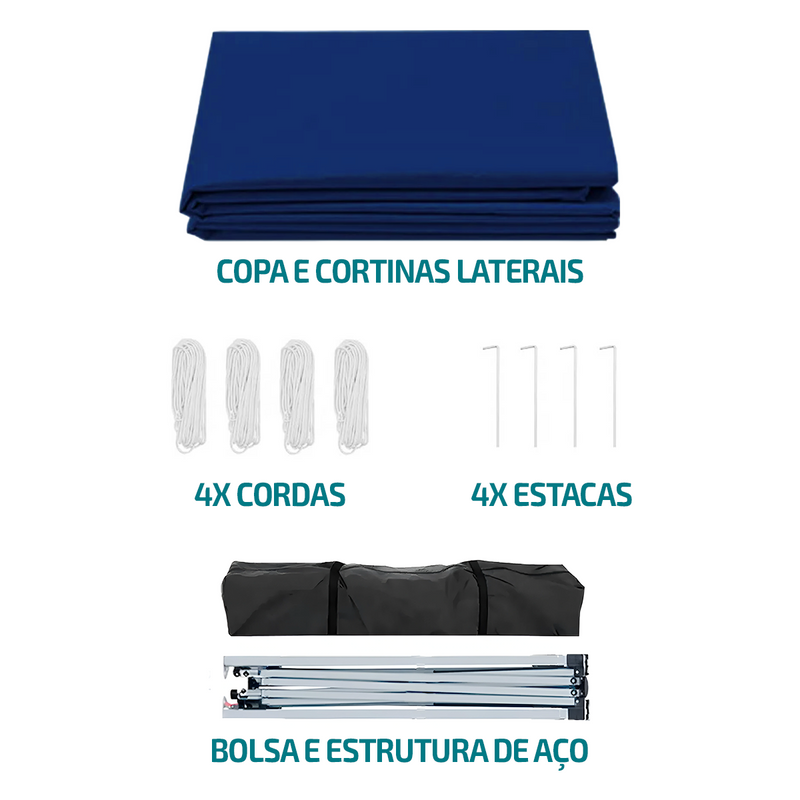 Tenda Gazebo Jaú Pesca Sanfonado Dobrável Para Uso Externo 3x3x2,55 Com Bolsa, 4 Cordas e 4 Estacas