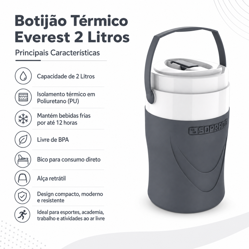 Botijão Termico Everest 2 L Cinza - Soprano