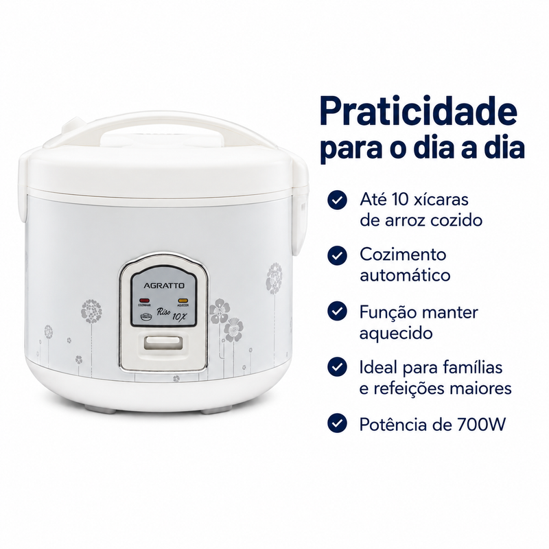 Panela Elétrica de Arroz Riso 10 Xícaras 220V Branca - Agratto