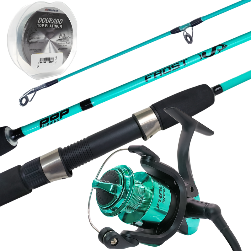 Kit De Pesca Vara Frost 1,50m 25Lbs e Molinete 2000 6Kg e Linha Mono