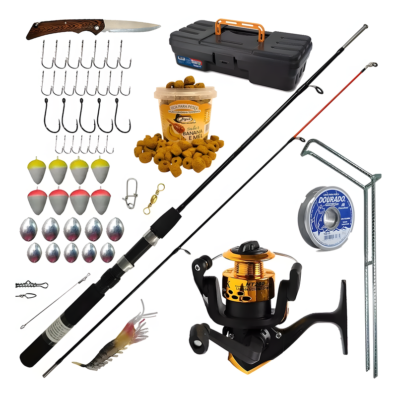 Kit De Pesca Completo Vara Com Molinete E Acessórios