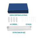 Tenda Gazebo Com Cortinas Jaú Pesca Desmontável Para Uso Externo 3x3x2,45 4 Cordas e 4 Estacas (Branco ou Azul)