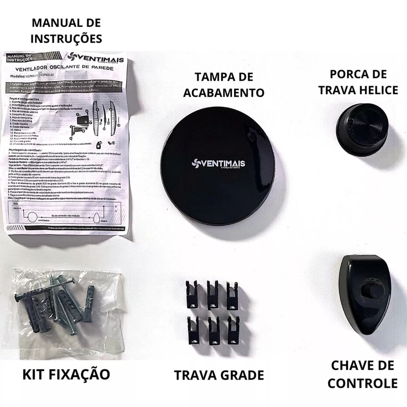 VENTILADOR OSC DE PAREDE 60CM PRETO LIGHT 147W 127V VENTIMAIS