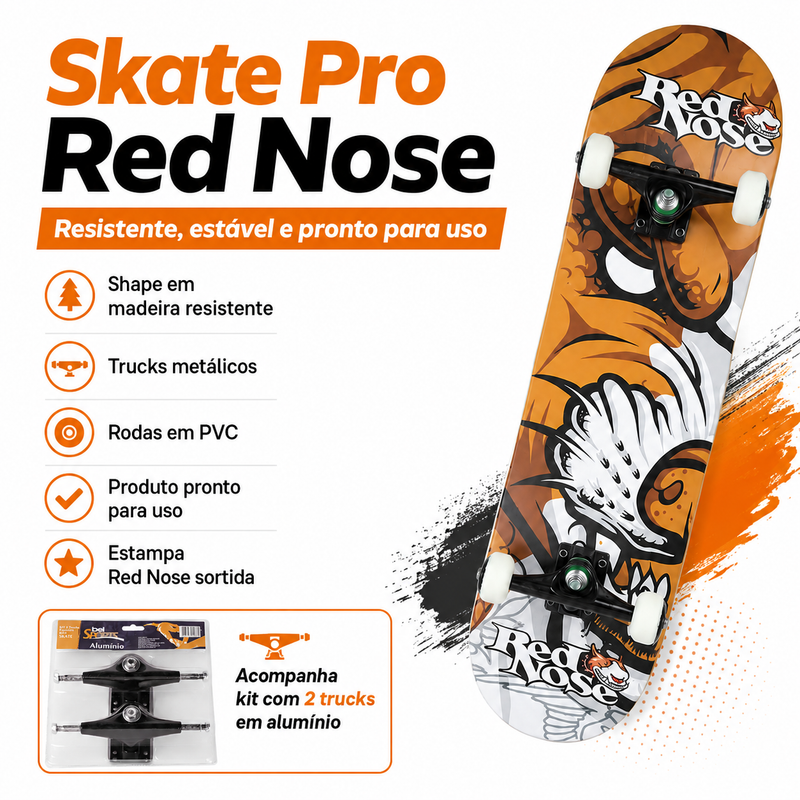Kit Skate Pro Red Nose  + 2 Trucks em Alumínio - Bel Sports