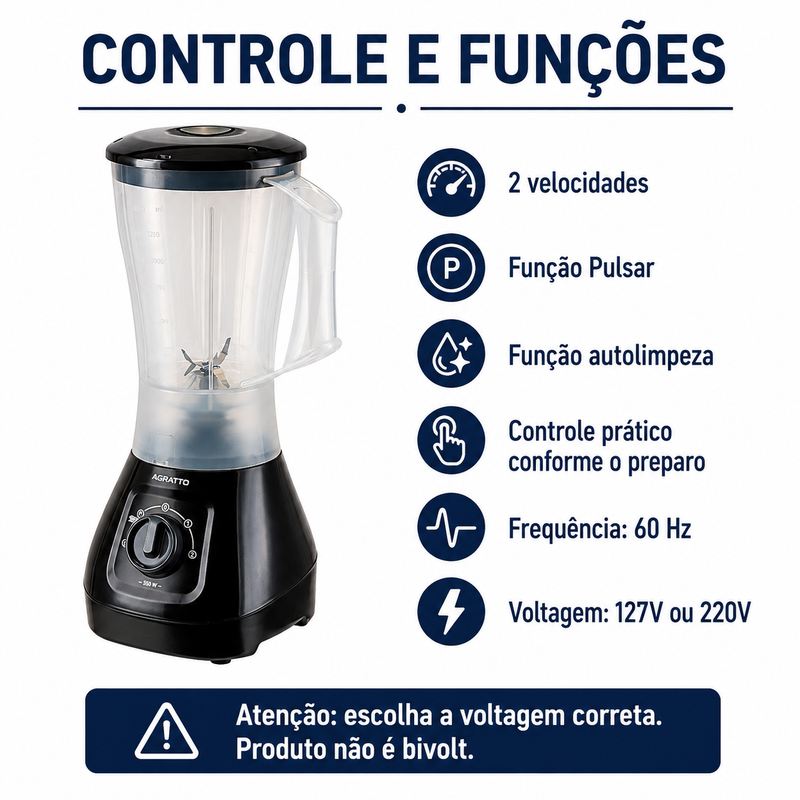 Liquidificador Forza 1,5L 850W  - Agratto