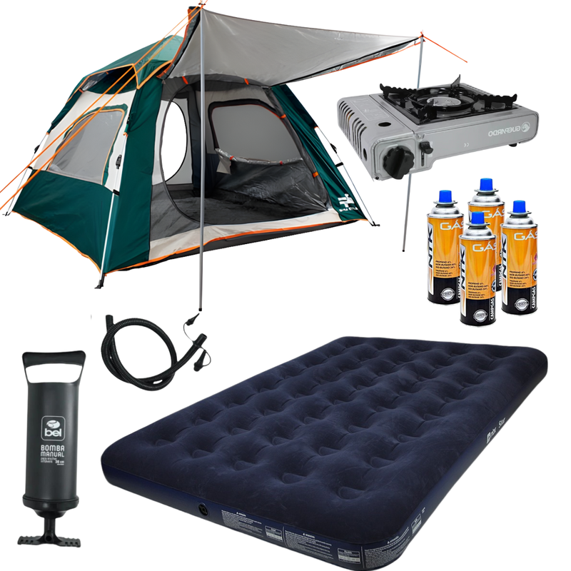 Kit Camping Barraca 4 Pessoas + Colcao Casal e Enchedor + Fogão Jaú Pesca