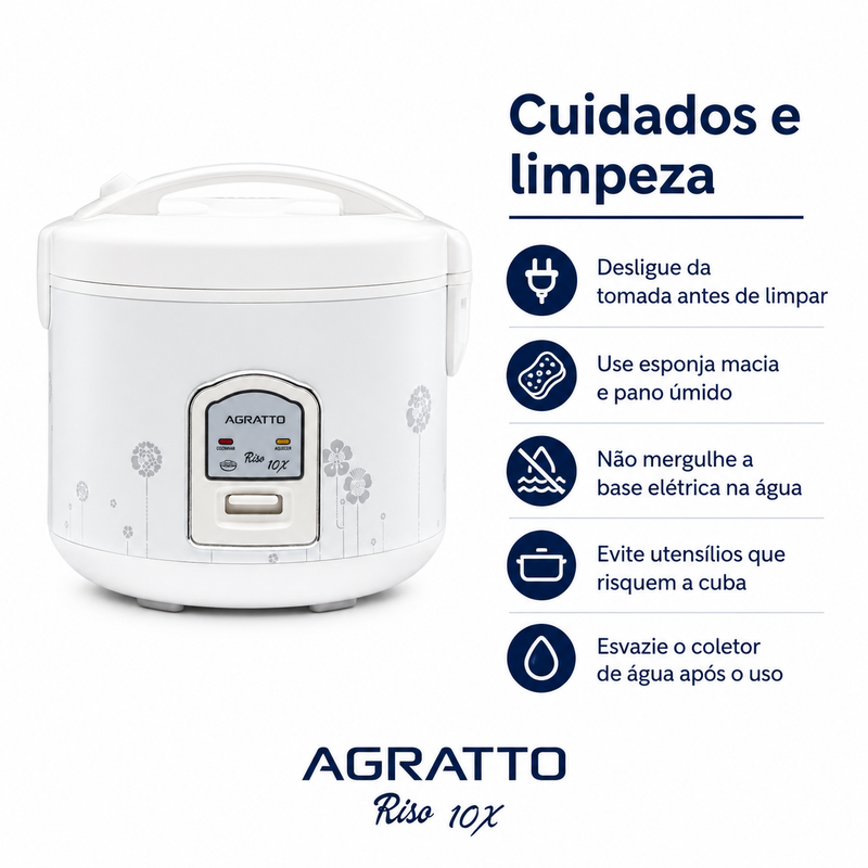 Panela Elétrica de Arroz Riso 10 Xícaras 220V Branca - Agratto