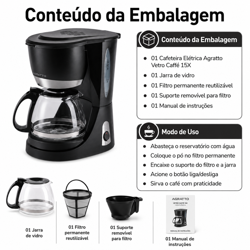 Cafeteira Elétrica Vetro Caffè 15 Xícaras - Agratto