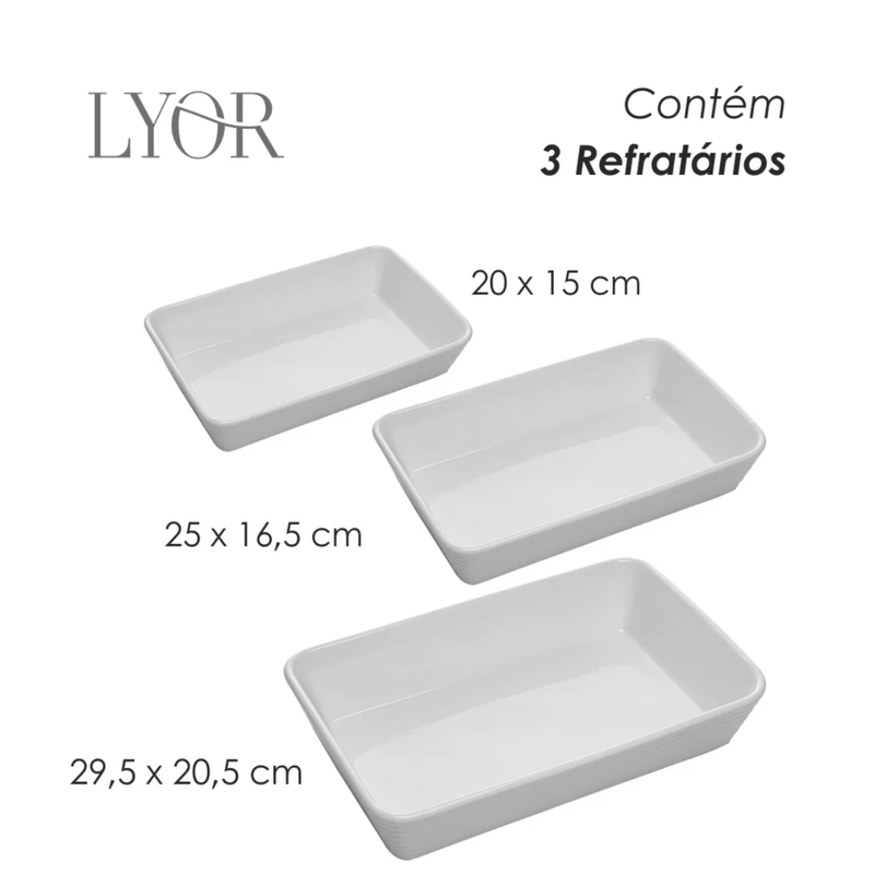 Conjunto 3 Refratários Linea Branco em Porcelana - Lyor