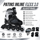 Kit Patins Inline Flexx 3.0 Prata + Proteção Completa Preta M - Bel Sports