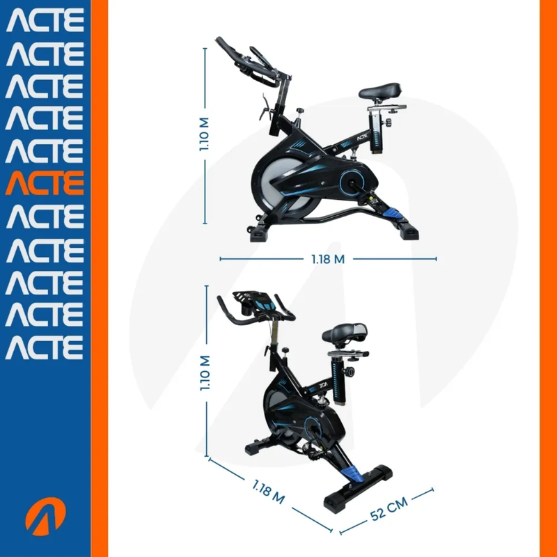 Bicicleta Spinning E17, Preto e Azul - Acte