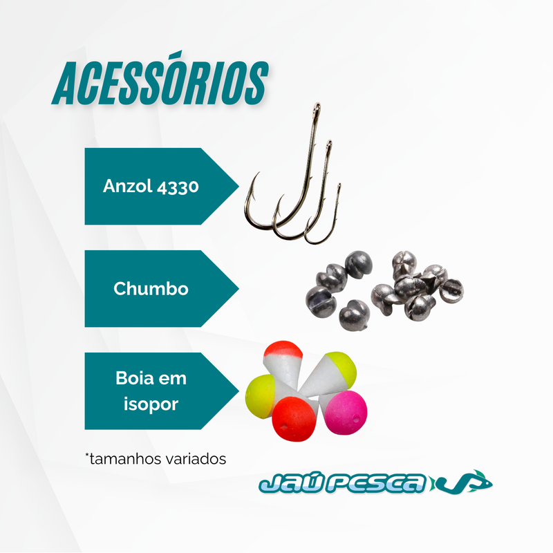 Kit de Pesca Vara + Molinete Maleta Saquinho e Racao Albatroz