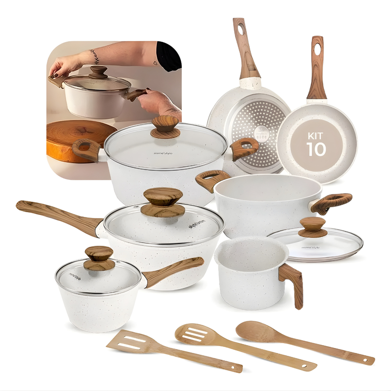 Kit Cozinha 12pçs Conjunto Panelas Style Cook + Utensílios De Silicone  Marmol - Mimo Style