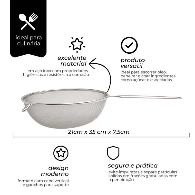 Peneira Aço Inox 24cm - Mimo Style