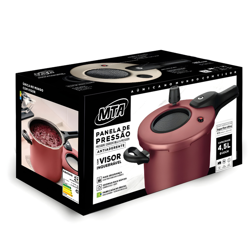 Panela De Pressão C/ Visor De Vidro 4,5L Antiaderente