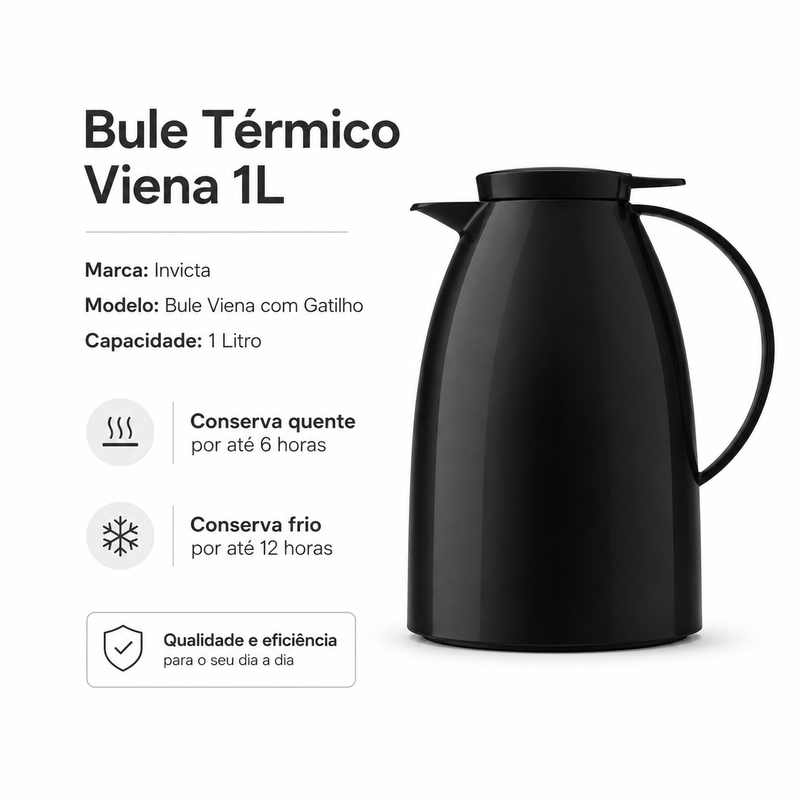 Bule Térmico Viena 1L Preto - Invicta