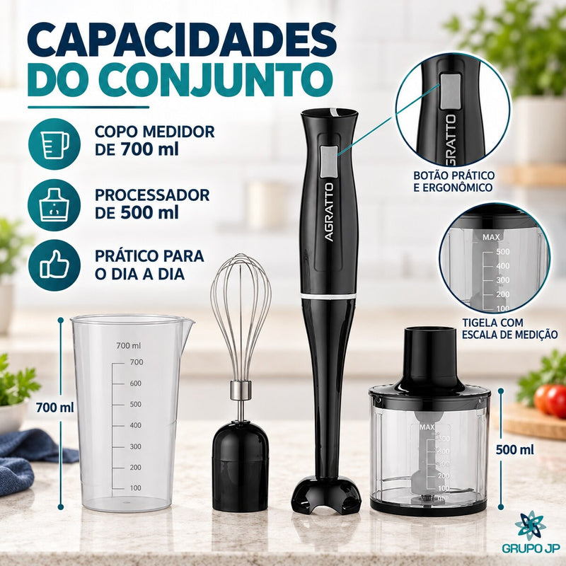 Mixer 3 em 1 200W com Copo e Processador – Agratto