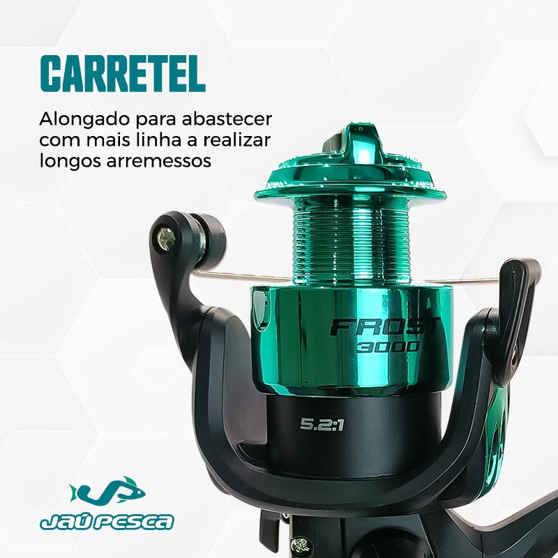 Kit De Pesca Vara Frost 1,50m 25Lbs e Molinete 2000 6Kg e Linha Mono