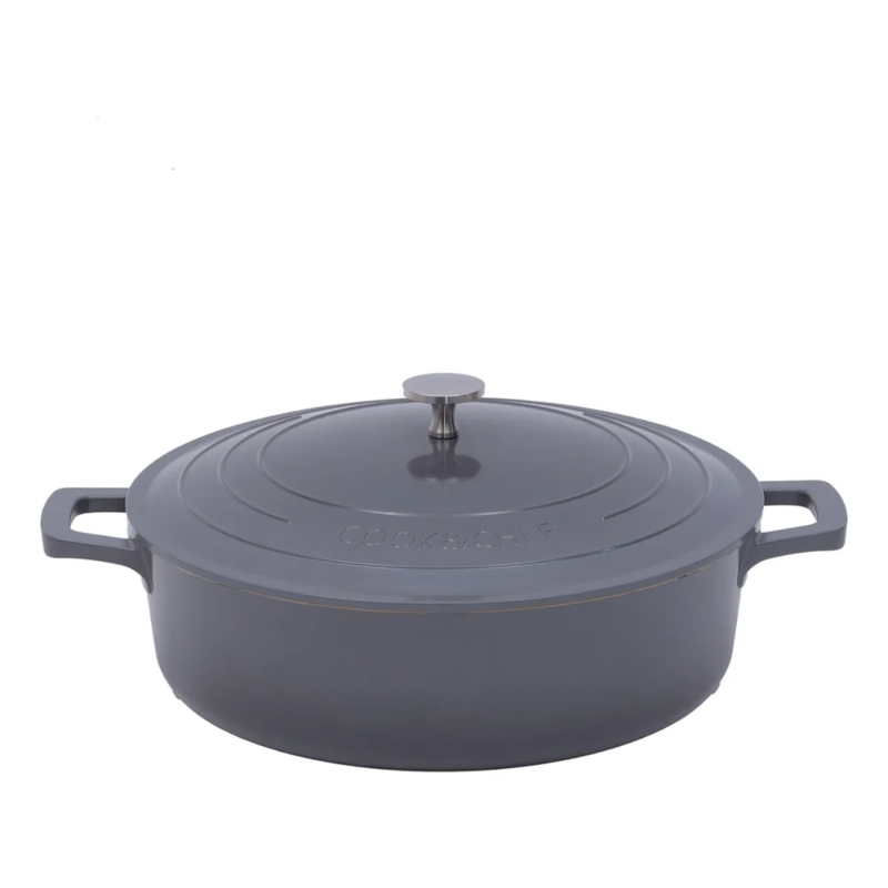 Caçarola Baixa Cinza C/ Tampa De Vidro 30cm /2L