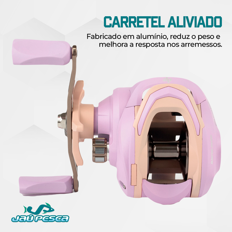 Kit Vara New Diamond 1,50m + Carretilha S22 Rosa Esquerda e Linha mono