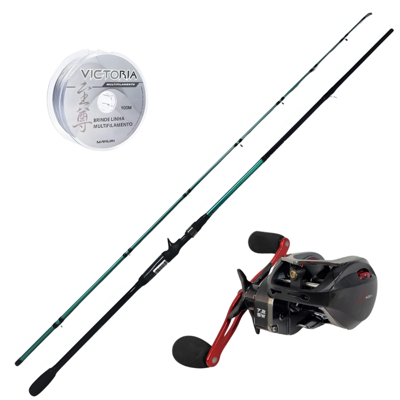 Kit Pesca Vara Carretilha JP TAMBAQUI PRO 2,40 + Carretilha LX400 Esquerda + Linha Multi