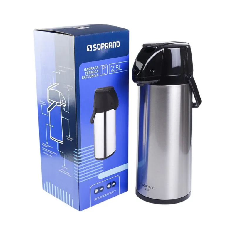 GARRAFA TERMICA EXCLUSIVA 2,5L INOX/PRETO