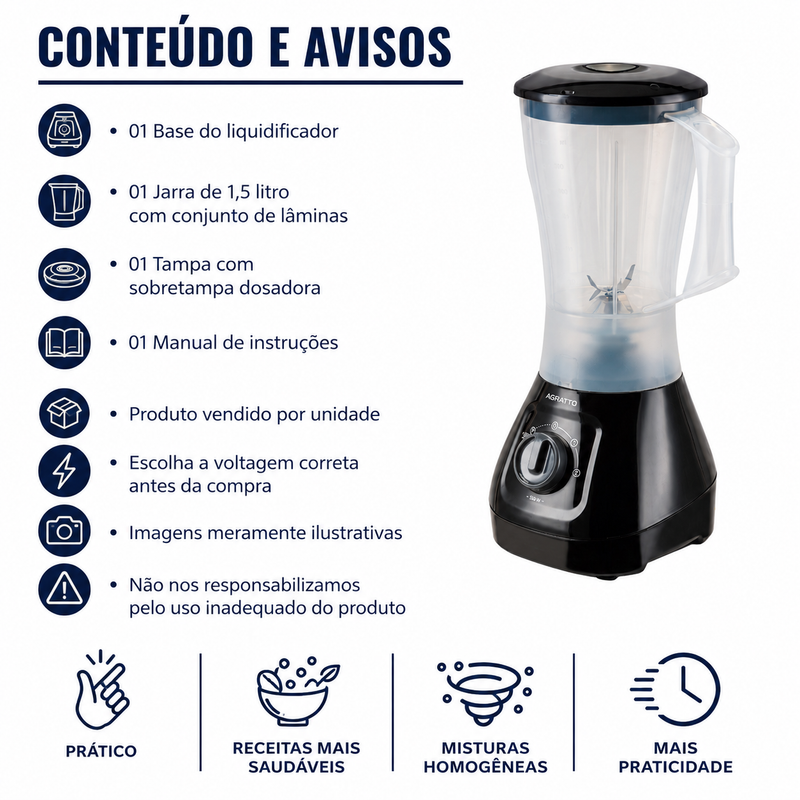 Liquidificador Forza 1,5L 850W  - Agratto