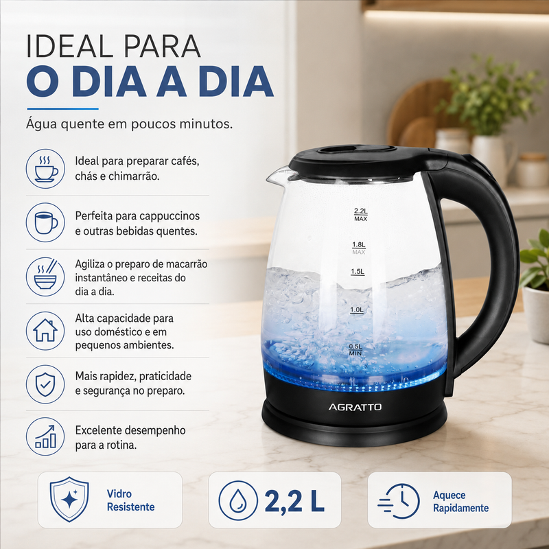 Chaleira Elétrica Aroma Vidro 2,2 Litros - Agratto