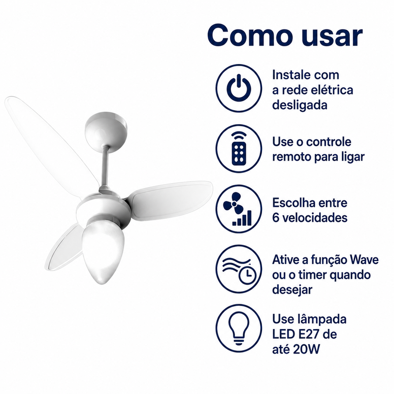 Ventilador de Teto Wind Inverter Branco Bivolt com Controle Remoto - Ventisol