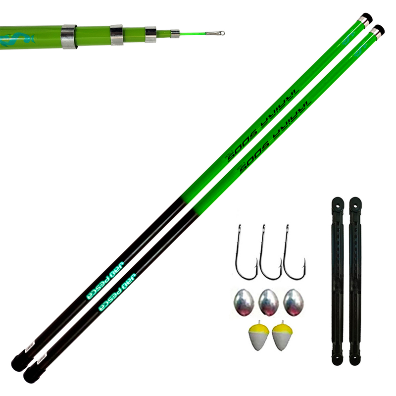 Kit De Pesca 02 Vara Telescópica Gomo Longo JP Traira 5,00m Verde Jaú Pesca e Ace
