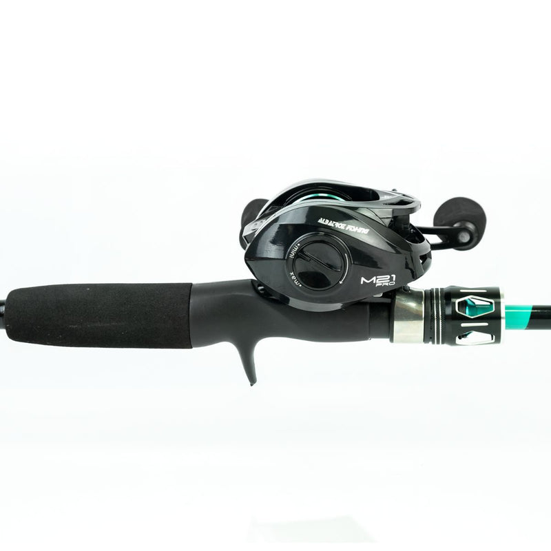 Kit de pesca Carretilha AGATA Acqua 1,50m + Carretilha M21 PRO Acqua Esquerda e Linha Mono
