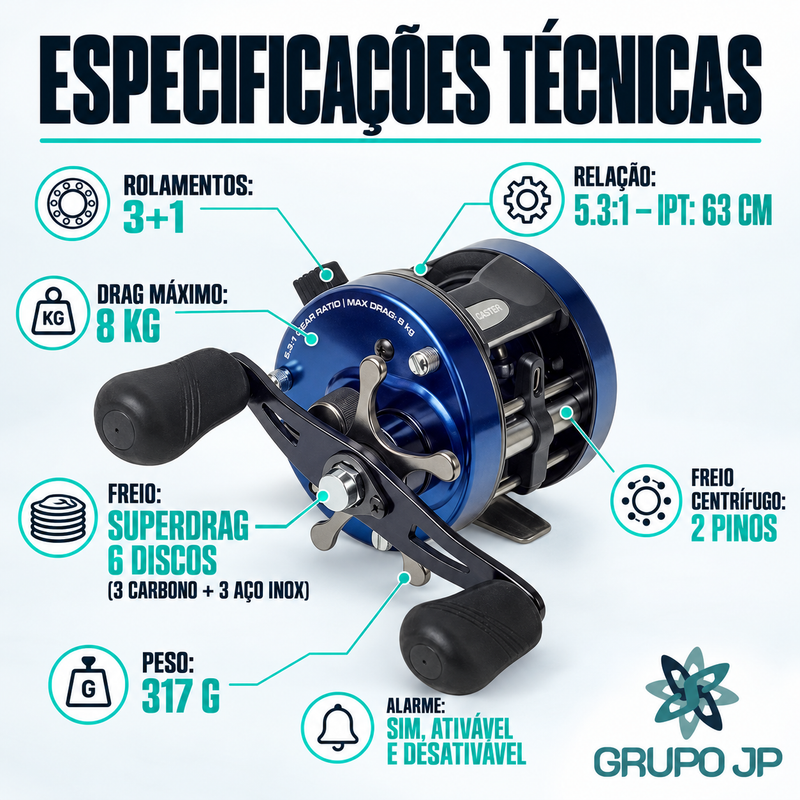 Carretilha Caster EVO 400  3+1 Rolamentos 8kg Drag - Marine