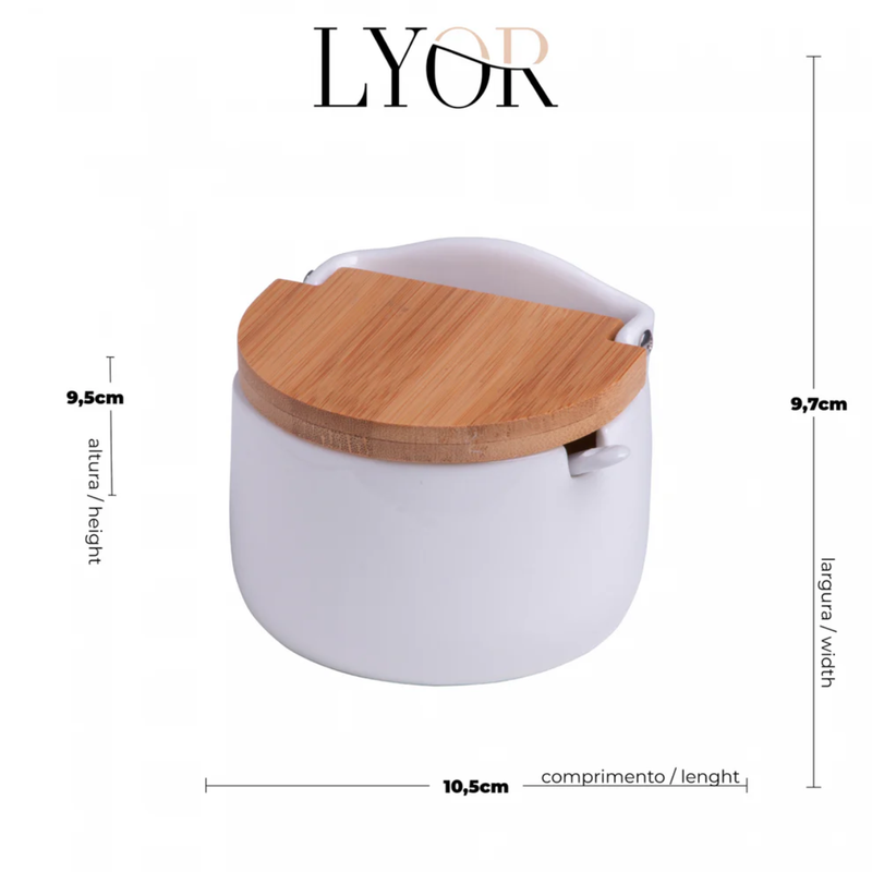 Saleiro Cerâmica com Tampa de Bambu e Colher Bianco - Lyor