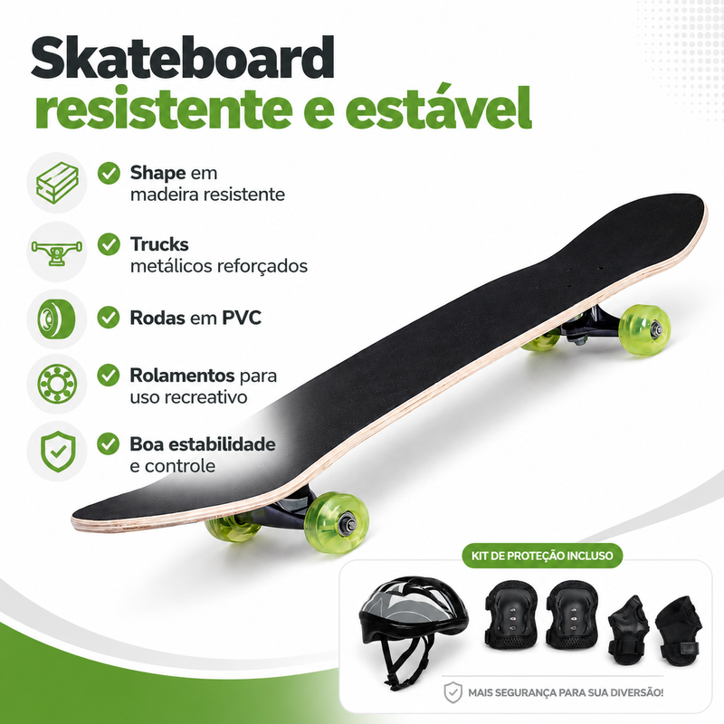 Kit Skate Liga da Justiça Estampa Sortida + Proteção Completa Preto M - Bel Sports