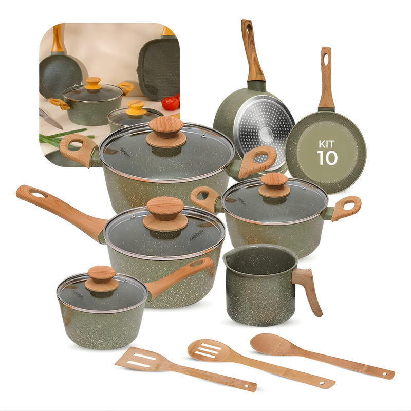Kit Cozinha 14 pçs Panelas Style Cook Vertur + Facas Inox Gold - Mimo Style