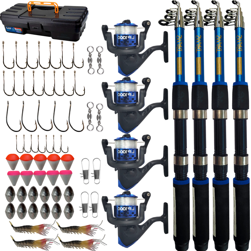 Kit de Pesca 04 Vara + Molinete Maleta e Saquinho Albatroz