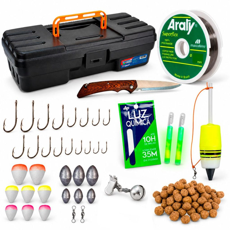 Kit Pesca Jaú Pesca Maleta Anzol Boia Ração Linha Sino