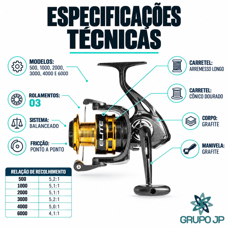 Molinete Elite Gold com 2+1 Rolamentos - Marine Sports